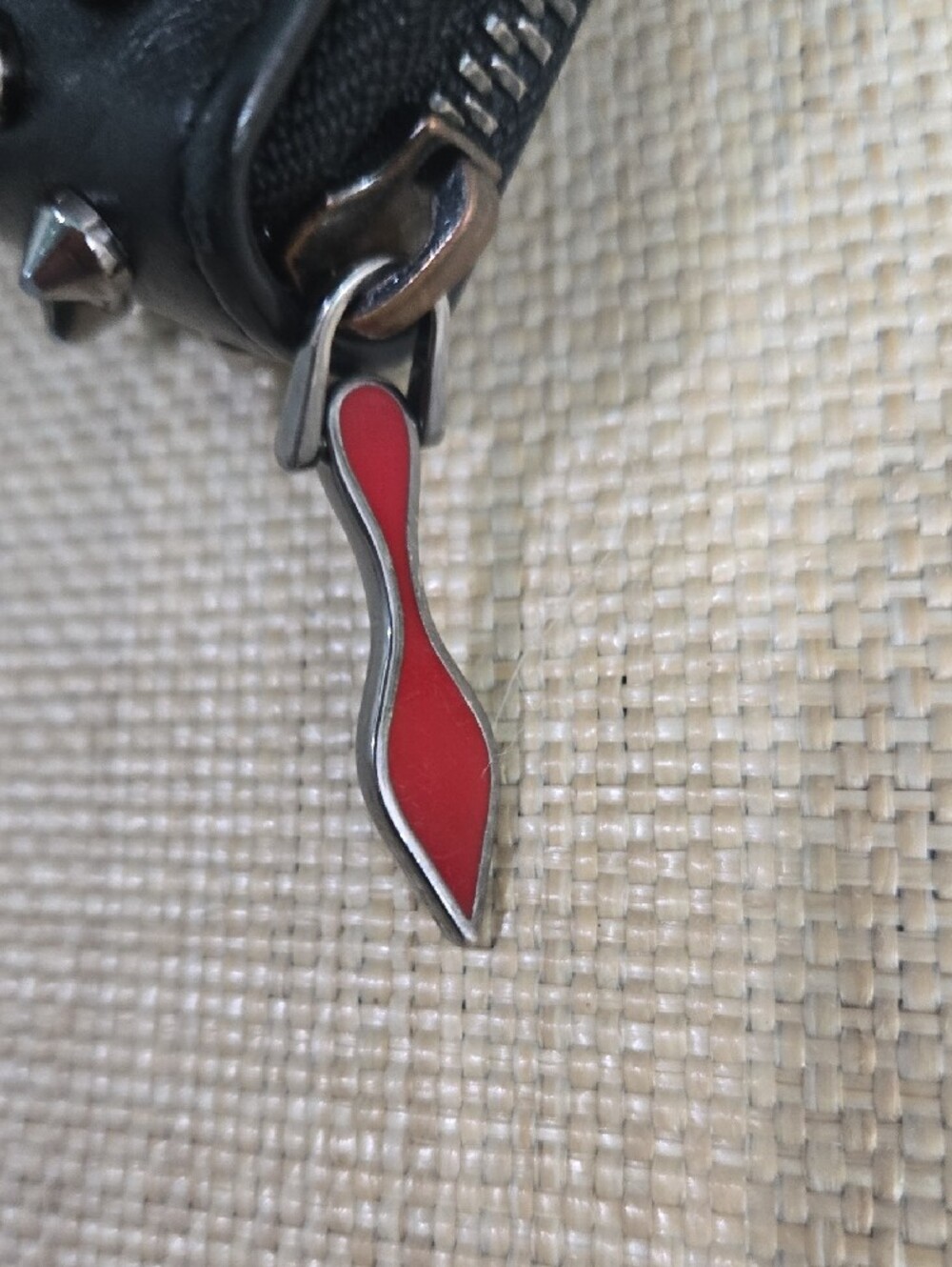 Christian Louboutin Black Leather Spike Zip Wallet with Red Pull - Picture 13 of 14